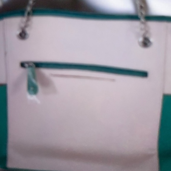 Stone Mountain Large Teal White zip Tote Bag Preoved W 17”x H 12”Handle drop 11” - Picture 2 of 11